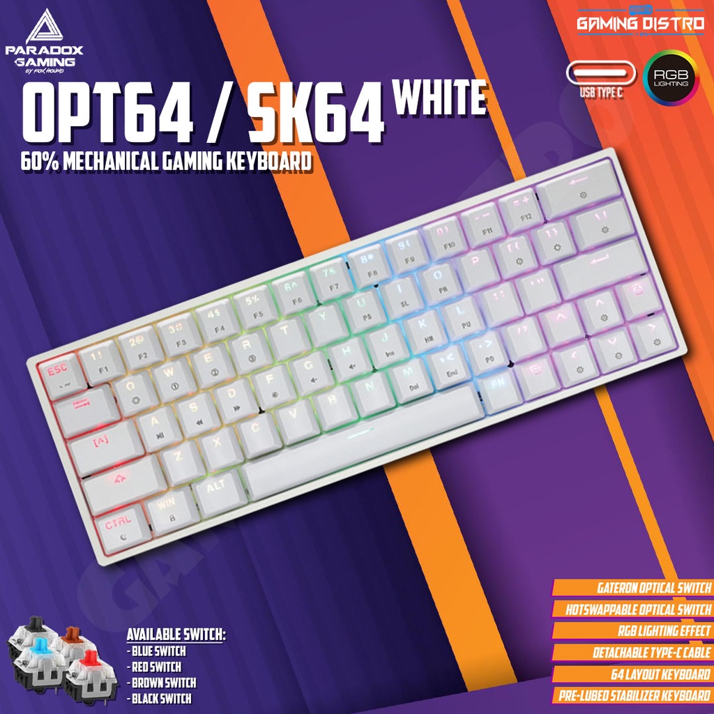 Paradox Gaming Ghost OPT 64 / SK64 RGB White Mini Mechanical Keyboard