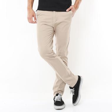 Lesta Langgeng Celana Formal Pria Kerja Slimfit Bahan Kain Drill Krem Polos Panjang 27-36 Calya