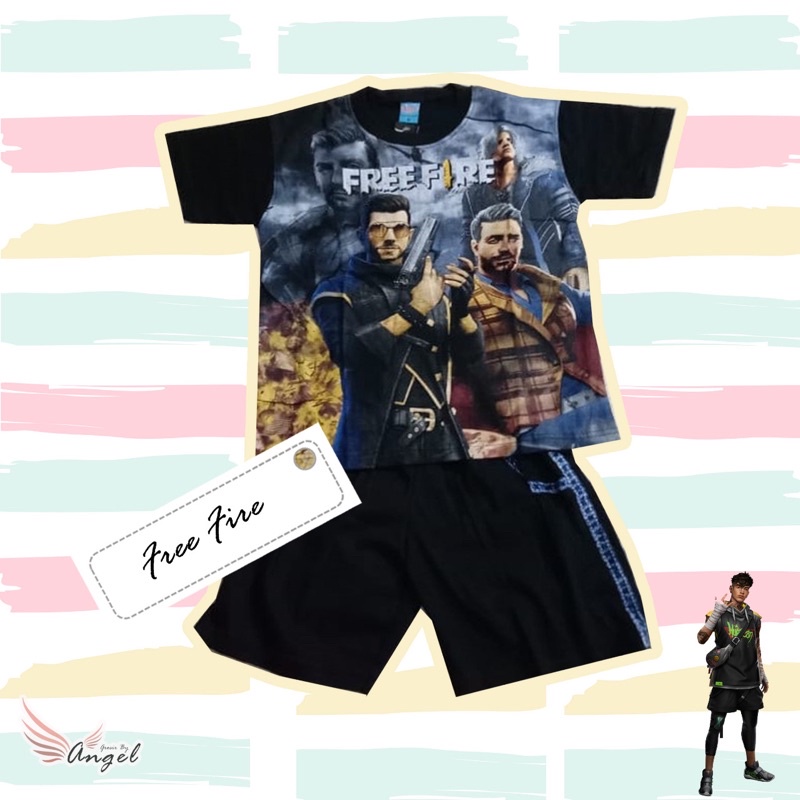 Setelan Baju Anak laki laki FF 2-13tahun karakter free fire bahan katun 100% baju anak sablonan-2