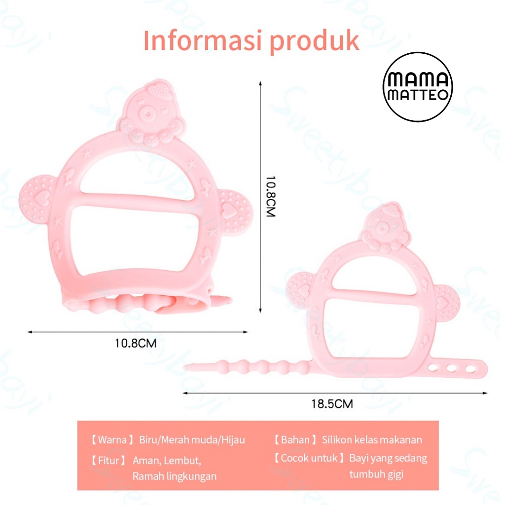 TEETHER Gelang Bayi SIlikon / Bahan Food Grade Silicone / Gigitan Tangan Bayi / Warna Pink Biru Merah Hijau Brown Mauve