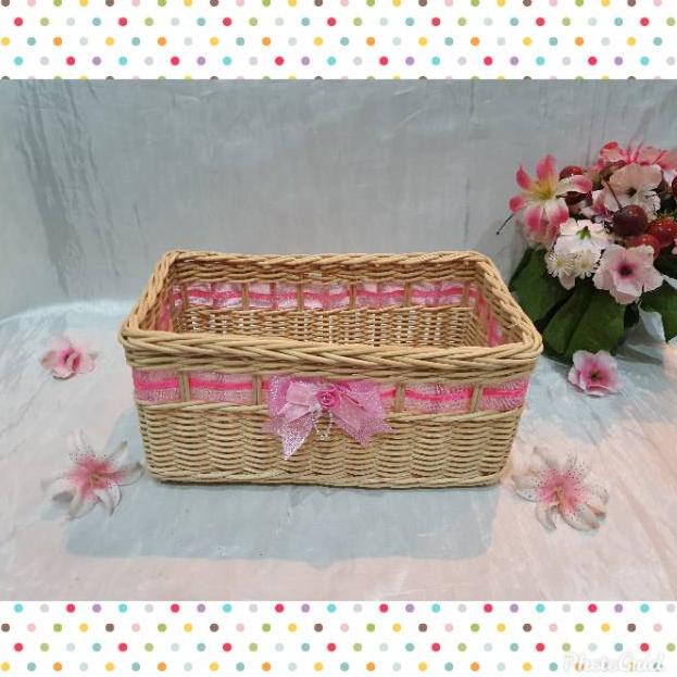 

K66L - Keranjang rotan kotak pita L 28x17x13cm parcel hampers lamaran box mahar souvenir penyimpanan