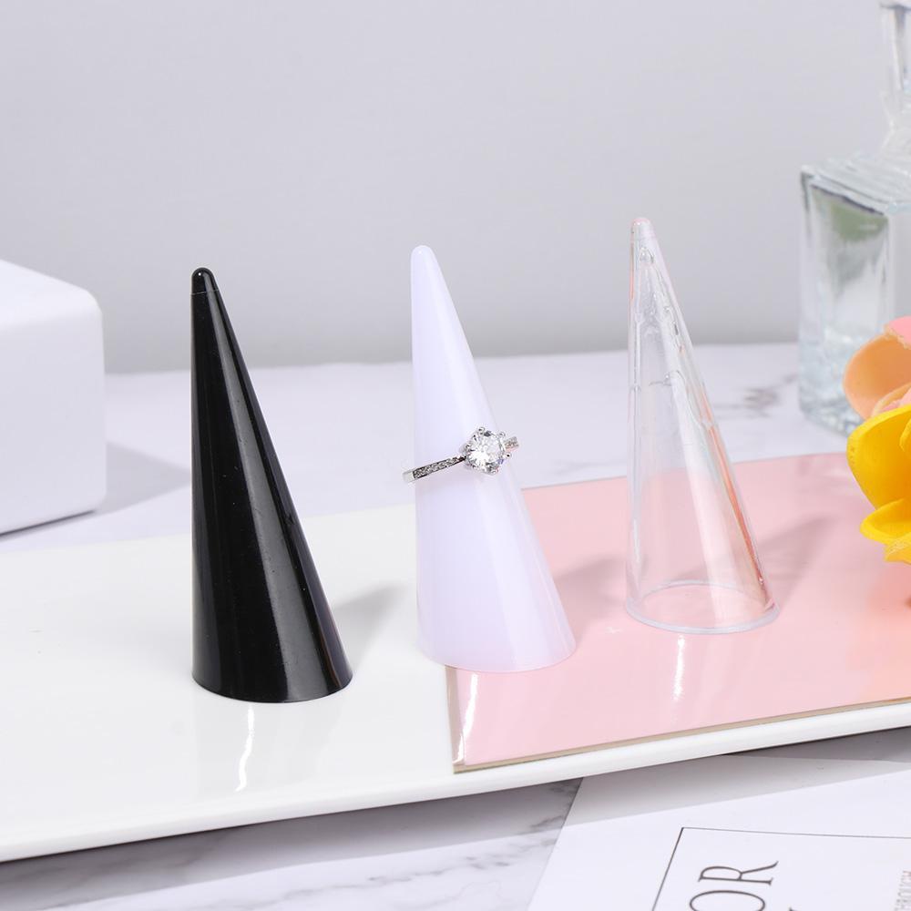 Solighter 1/5PCS Ring Display Stand Ujung Jari Plastik Kerucut Putih Hitam Transparan Organizer Perhiasan
