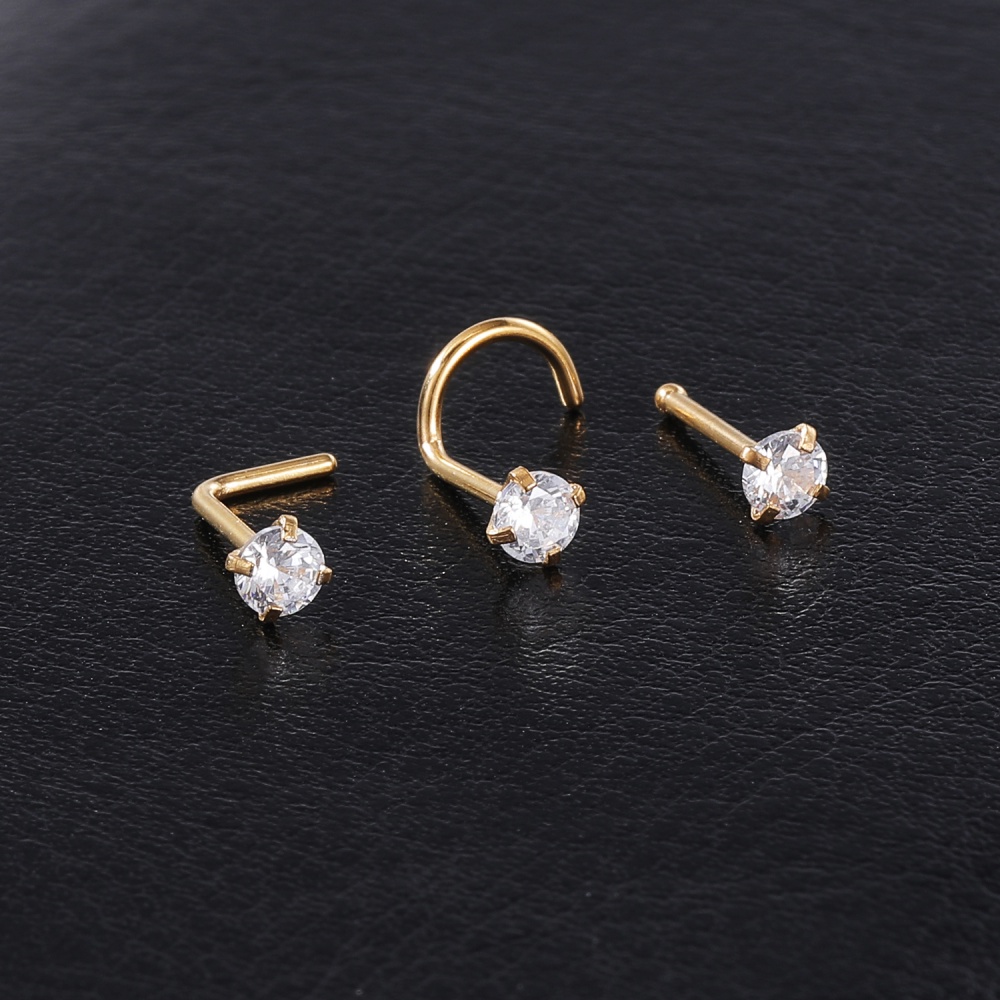 1 Pc Color Crystal Nose Studs Stainless Steel Nose Piercing Round Cz Crystal Nose Ring 3mm L Shape Nostril Piercing Jewelry