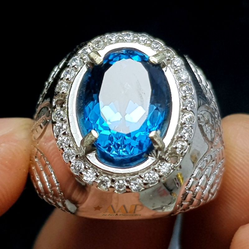 cincin natural blue topaz / london blue topaz oval mix cutt / blue topaz london GARANSI NATURAL 