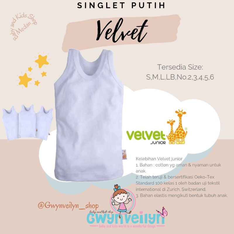 Gwynveilyn_shop - Velvet Singlet Putih / Singlet Velvet Junior