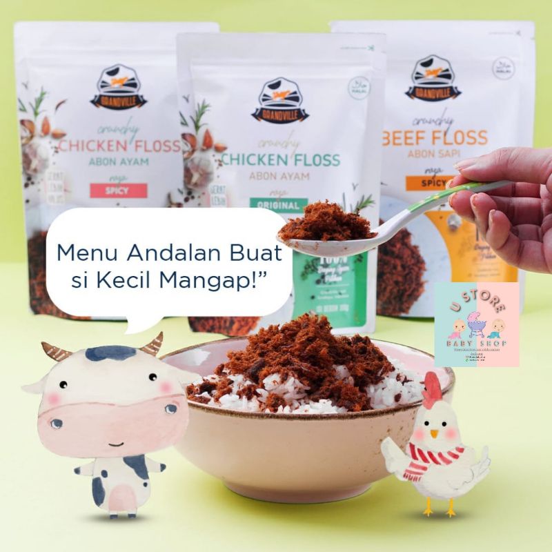 Abon sapi grandville / abon ayam crunchy grandville / abon untuk Mpasi non MSG, non pengawet / Grandville abon sapi ayam original