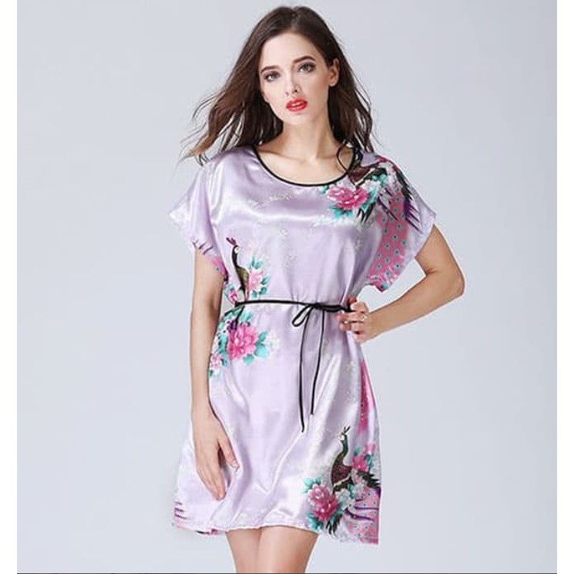 Baju Tidur Daster Satin Korea Fashion MERAK Wanita Peacock Babydoll Fashion Silk Sleepwear-UNGU MUDA