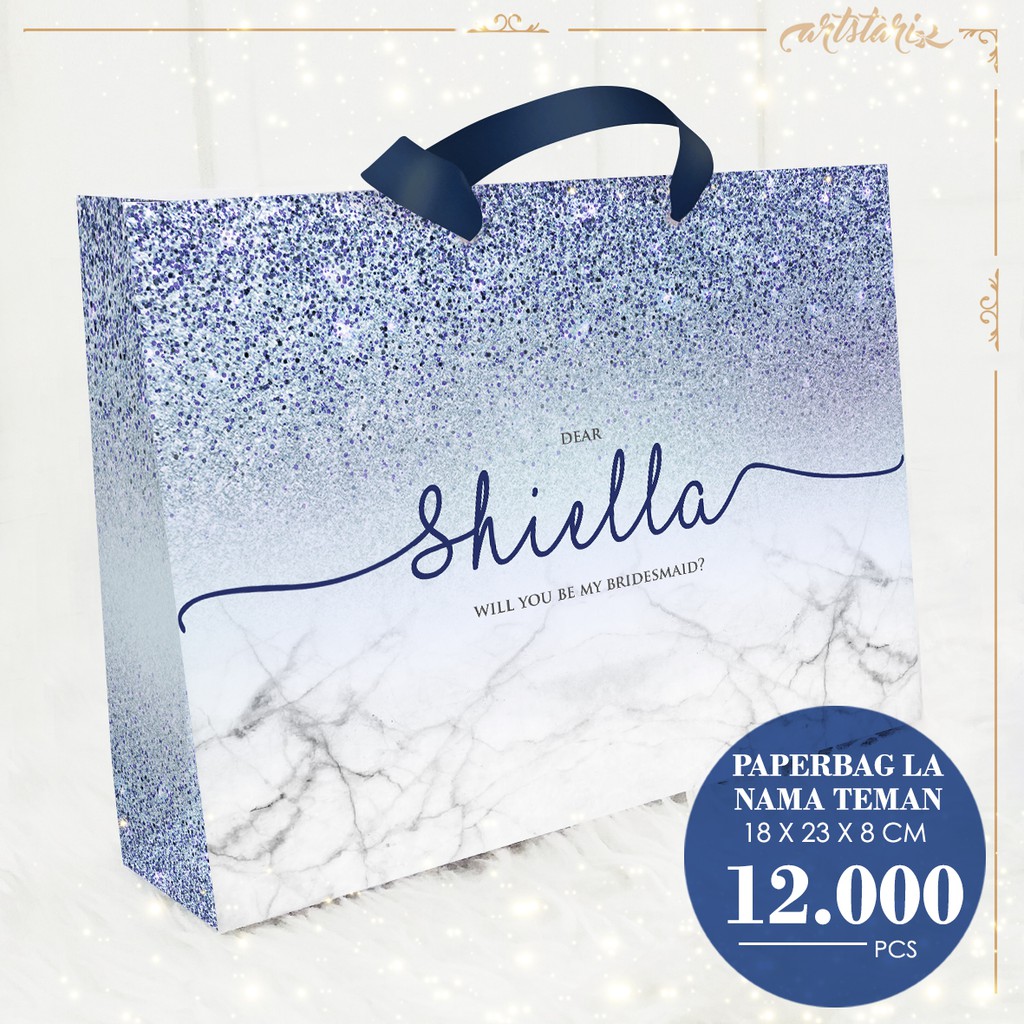 

Paperbag Bridesmaid GLITTER MARBLE NAVY BLUE / BIRU TUA CUSTOM NAMA