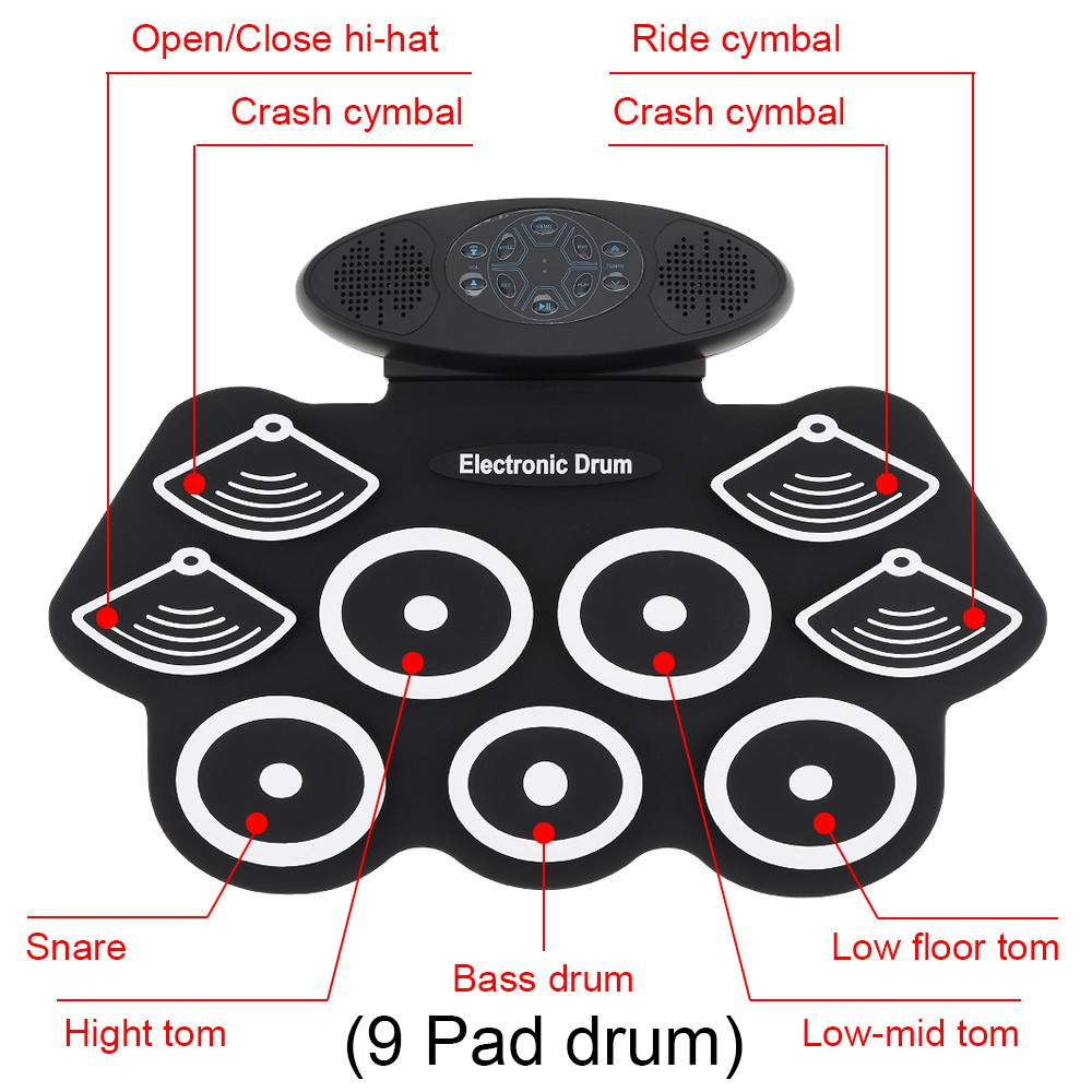 Drum Elektrik 9 Pad Bahan Silikon Tebal Dengan Speaker Ganda