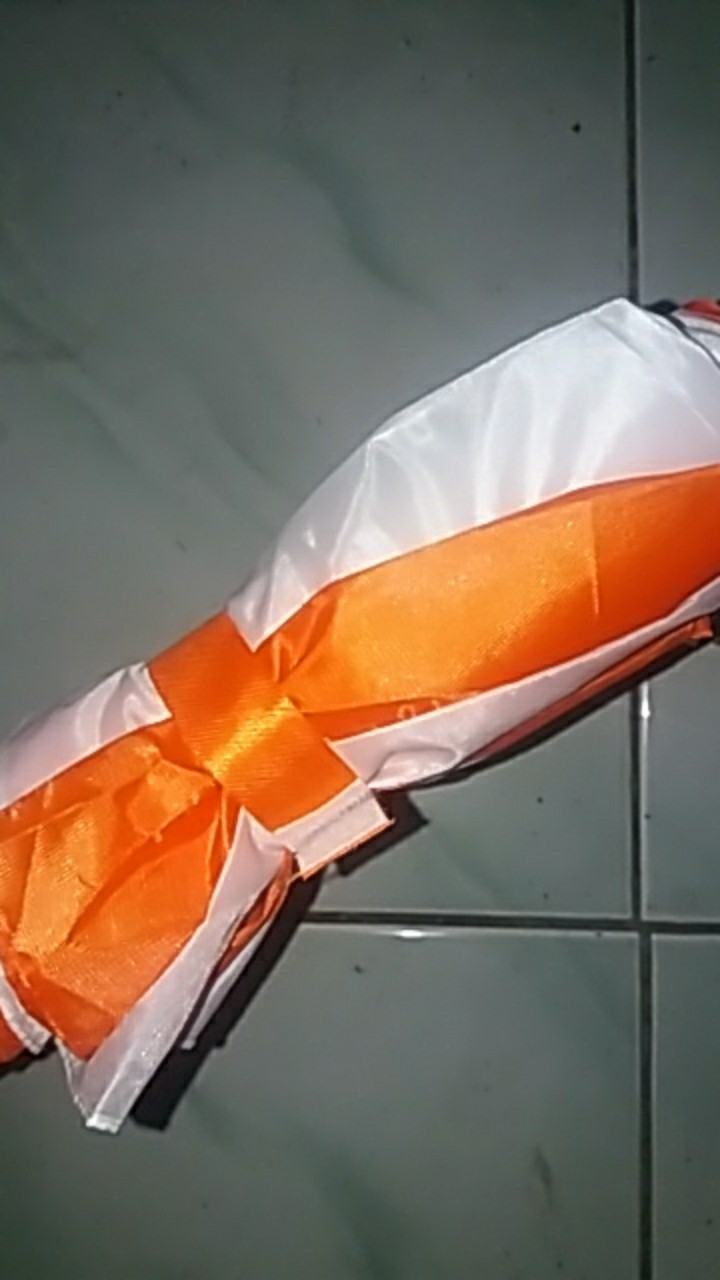 Payung Lipat 3 Orange Putih Rangka Full Hitam Anti Uv Sarung Kain
