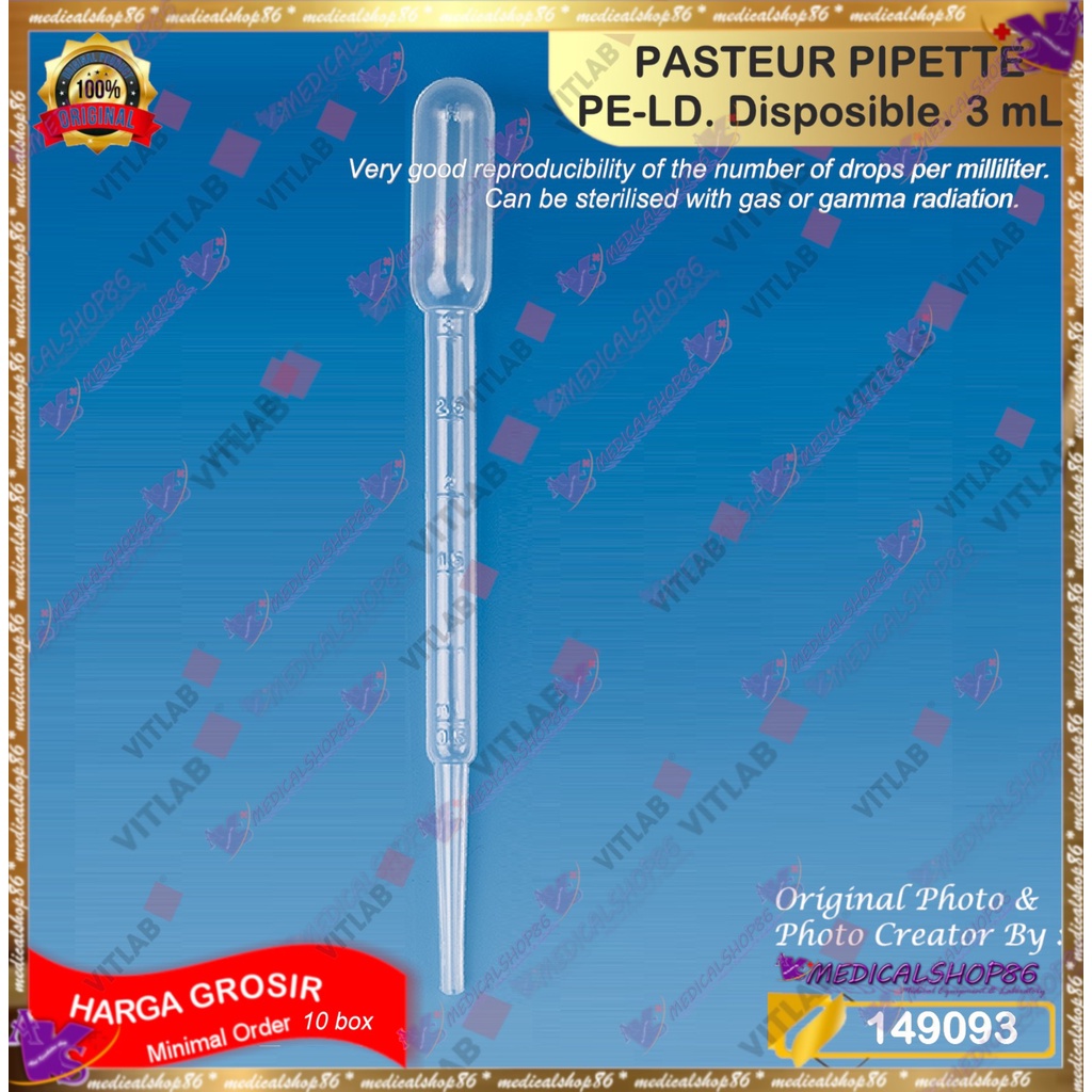 PASTEUR PIPETTE, PE-LD, 3mL. VITLAB (Pipet Plastik 3mL)