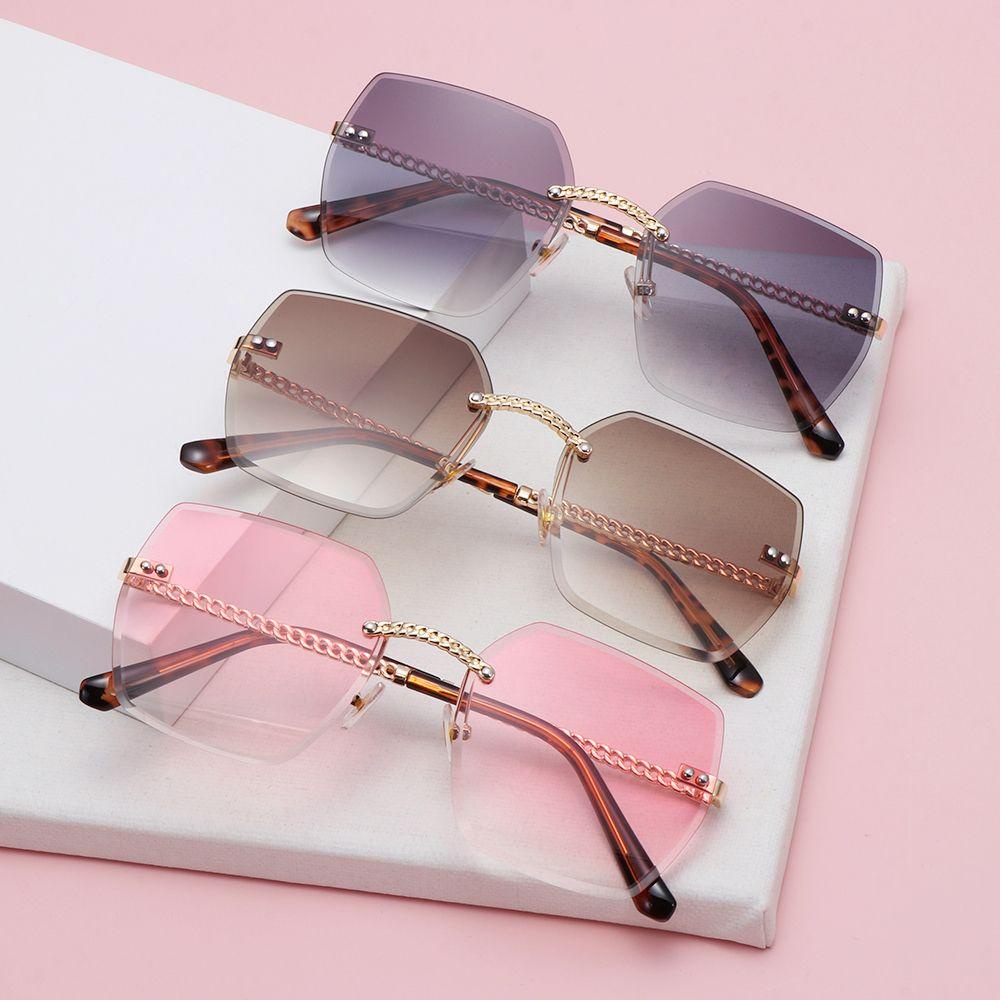 Lily Rimless Rectangle Sunglasses Wanita Dan Pria Kacamata Matahari Persegi UV400 Eyewear Berwarna Frameless Eyewear