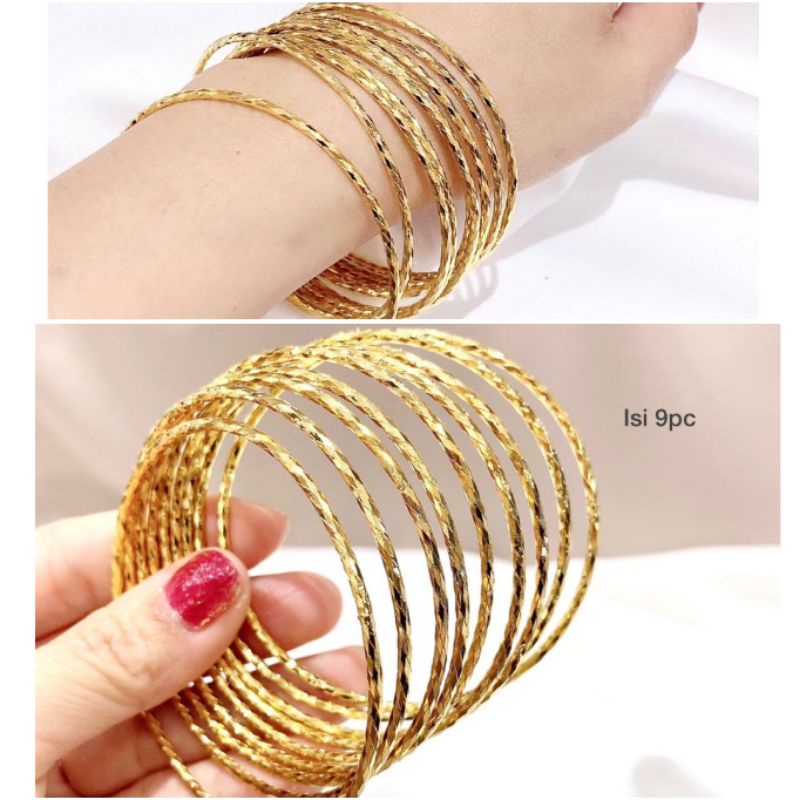 Gelang titanium asli gold keroncong premium set isi 9pc /gelang stainless steel anti karat