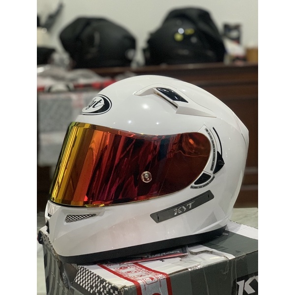 Helm KYT K2 Rider Solid white Paket ganteng iridium silver K2Rider