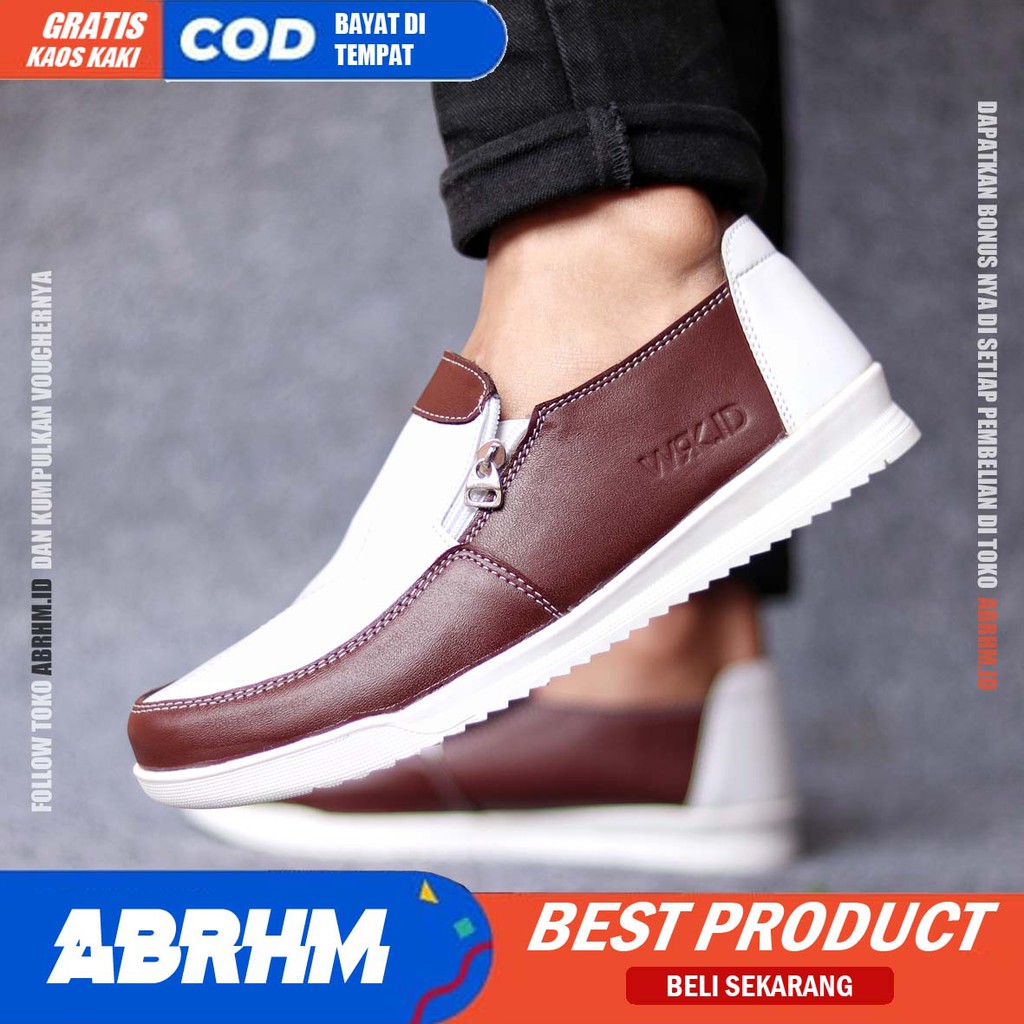 ABRHM X ARAFIK Sepatu Kasual Pria Sepatu Pria Casual Sepatu Kerja Pria Sepatu Cowok / Cowo Ori Kulit Sepatu Kantor Semi Formal Kuliah Kondangan Gaya keren Kekinian Murah Terlaris