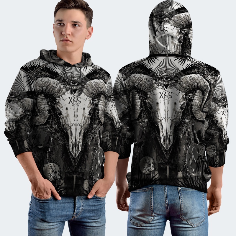 Jaket Hoodie Fullprint Satanic Band Bahan Polyester Jersey