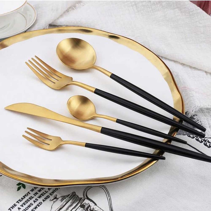 30PCS full Gold  Cutlery Set Perlengkapan Makan Sendok Garpu Pisau -KUBAC