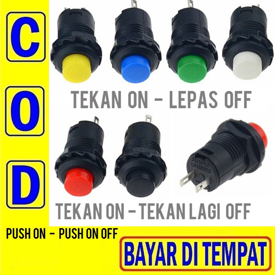 RAK 3A SAKLAR WARNA SWITCH PUSH ON OFF BULAT 12v 24 Volt 2 Pin Kaki Tombol Toggle Tekan On Lepas Off