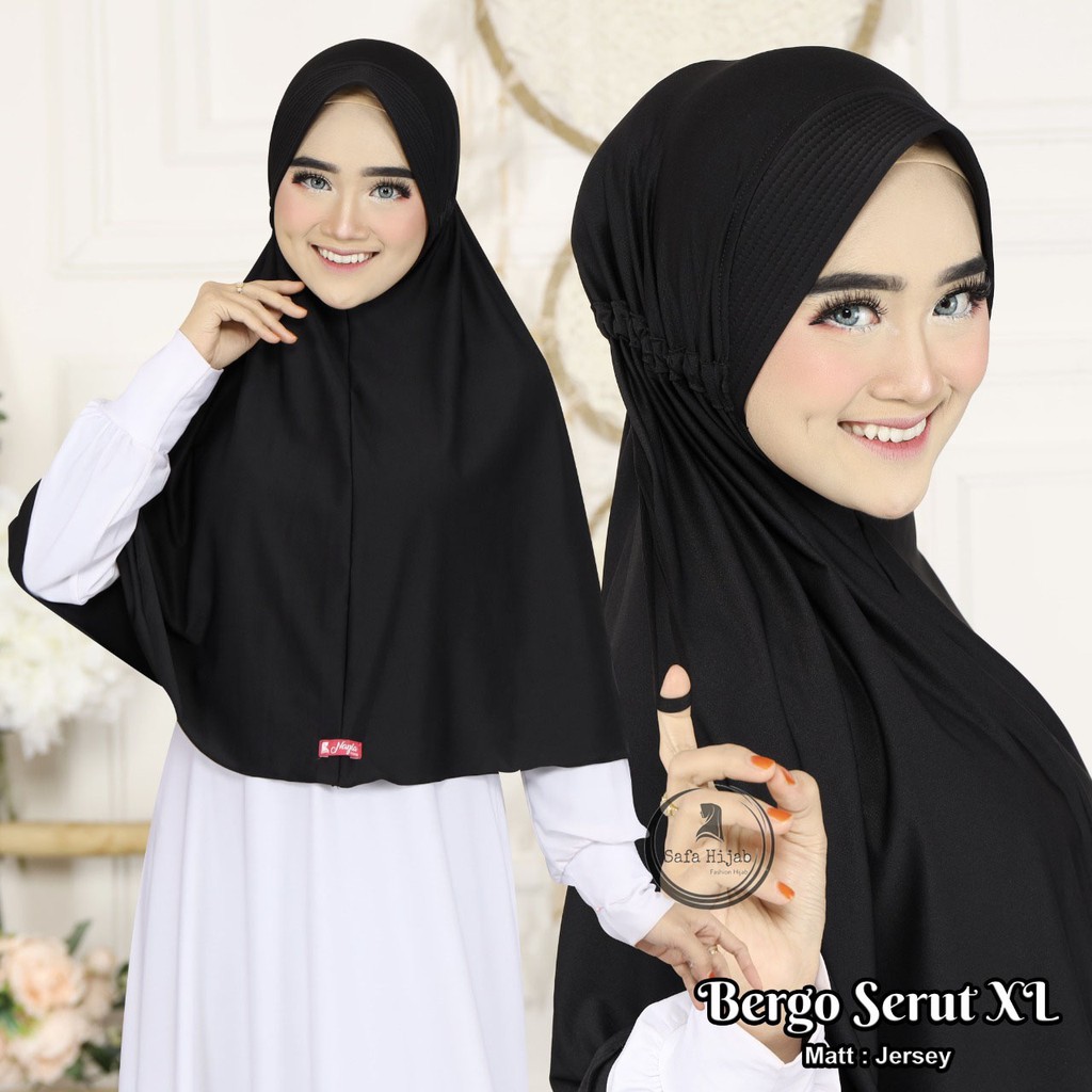 Bergo Serut JOKOWI Kerudung Instan Bergo Serut L, XL Hijab Bergo serut jersey Termurah Safa Hijab