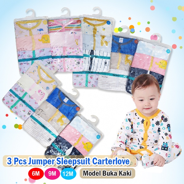 Sleepsuit Jumper Bayi Carterlove Panjang Buka Kaki 6 9 12 Bulan Isi 3pcs