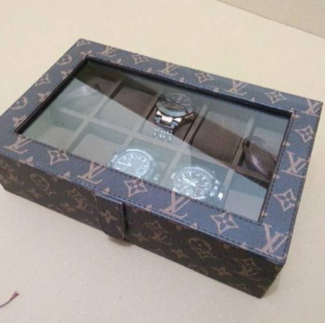 Box Jam Tangan JUMBO isi 10 Motif MONOGRAM / Kotak Tempat Jam Tangan / Watch Box Organizer