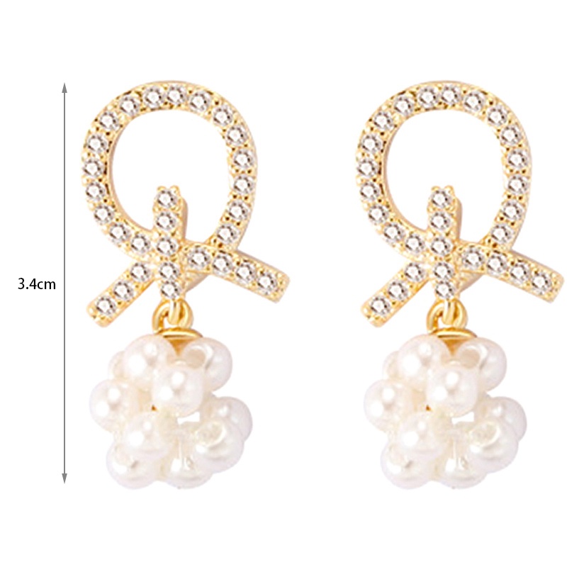 Anting Tusuk Gantung Temperament Bahan Sterling Silver 925 Desain Geometri + Mutiara Gaya Korea / Trendy / Simple Untuk Wanita