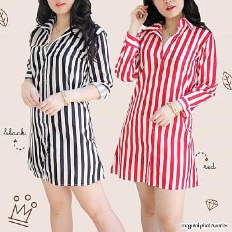 BC- Long Hem Stripe / Kemeja Tunik wanita kekinian( ada 4 warna)