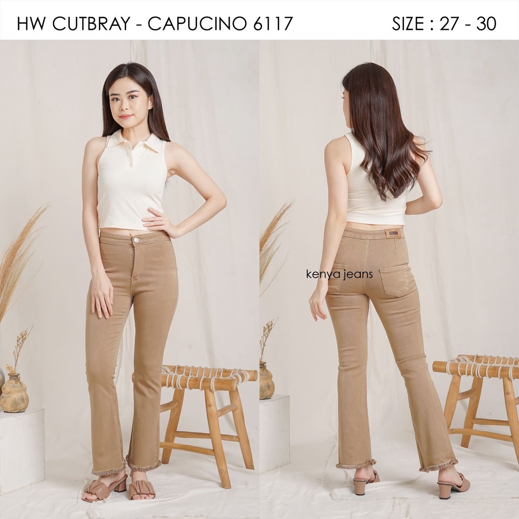 7C-G - HIGHWAIST CUTBRAY JEANS COKLAT PREMIUM | HW BOOTCUT JEANS | STREACH JEANS |BIG SIZE | 27 - 34