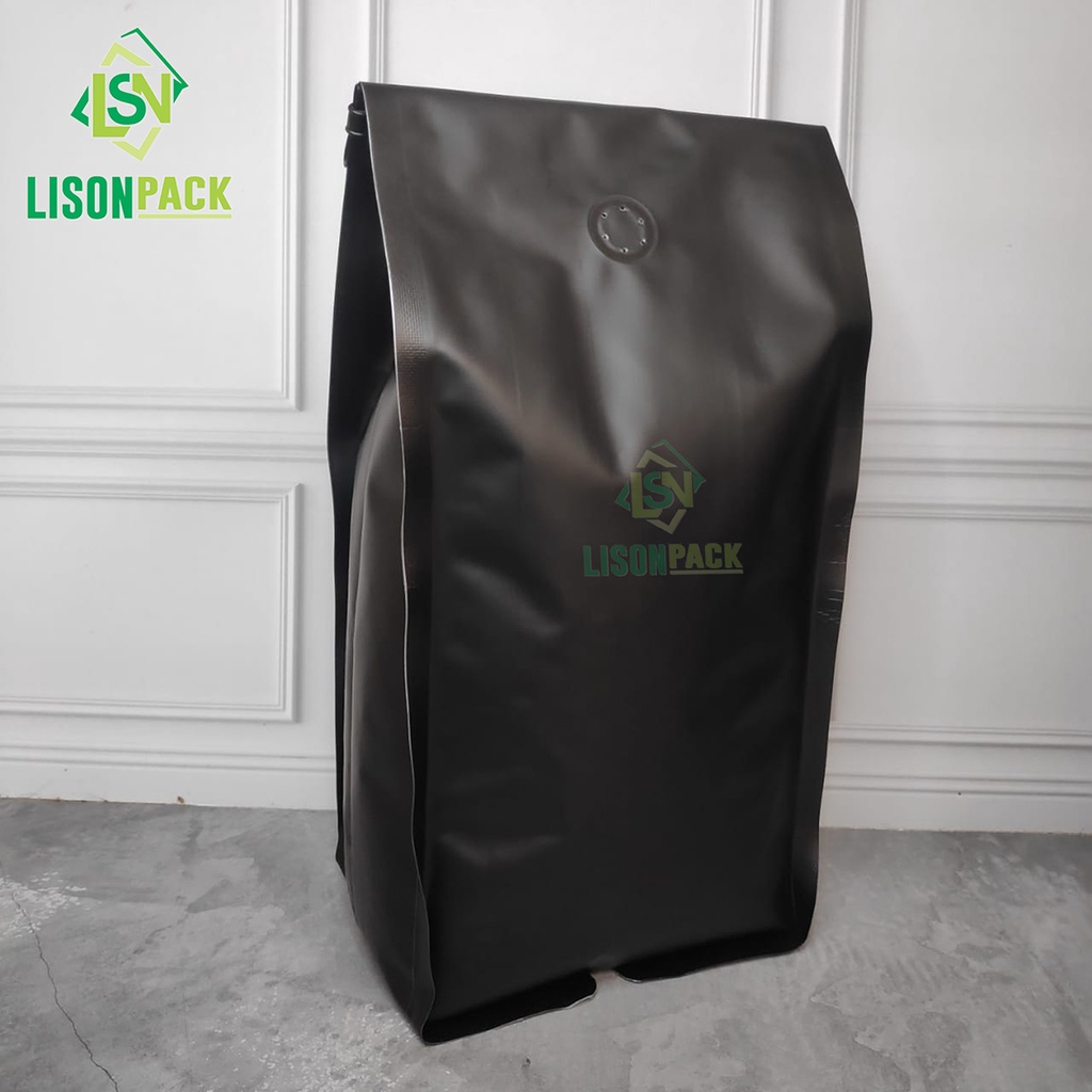 Kemasan Gusset Alumunium Foil 1 KG Black |  Alufoil Gusset 1000gr Quad Seal | Gusset Kemasan Kopi