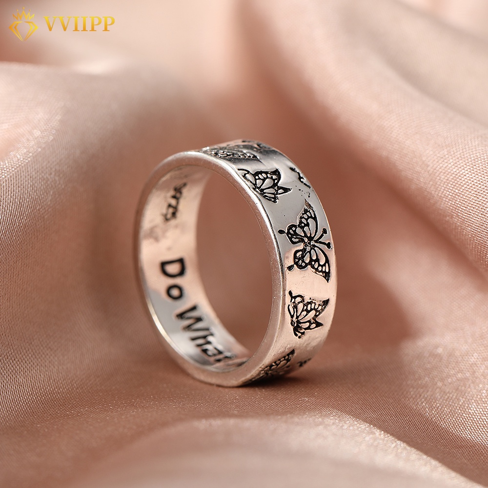 Vintage Butterfly Ring Retro Silver Letters Finger Rings for Women Jewelry Accessories Couple Ring