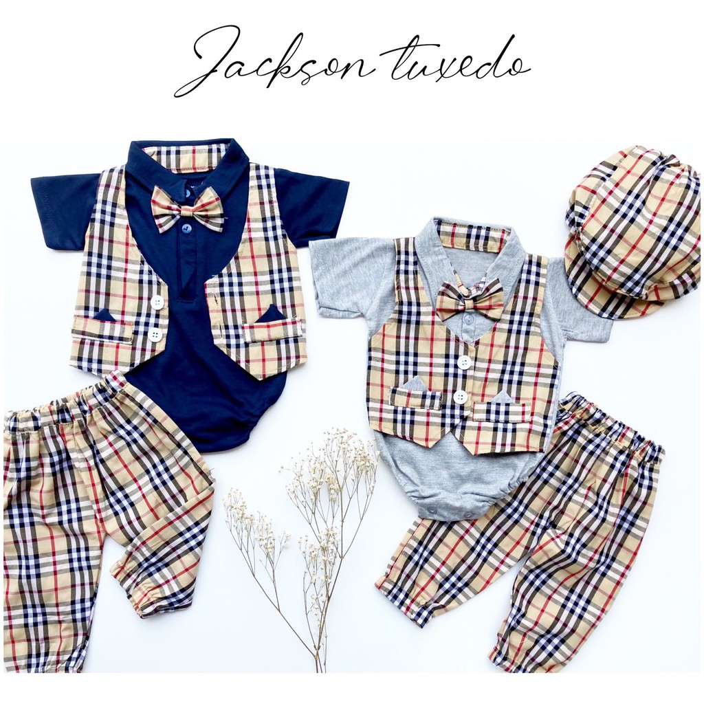 JACKSON / MEWAH 3 LAYERS JAS Tuxedo SET Baju Kemeja topi jumper celana setelan pergi jalan lucu fashion anak bayi cowok laki murah Terlaris