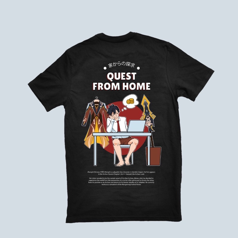 Baju Kaos Anime Genshin Impact Zhongli Edition With Theme Quest From Home Black Colour