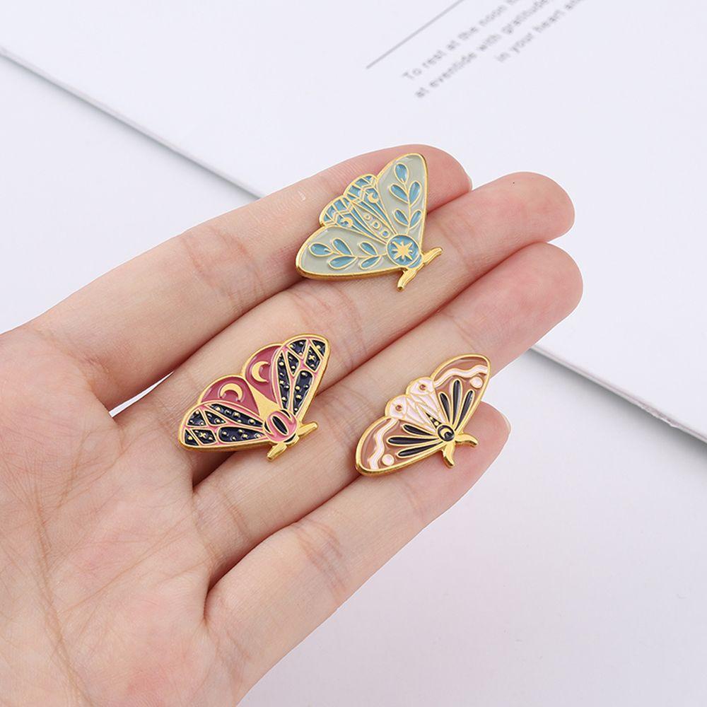 [Elegan] Kupu-kupu Ngengat Enamel Pin Kreatif Fashion Retro Serangga Perhiasan Aksesoris Warna Emas Lencana Perhiasan Hadiah Kartun Bros Pin