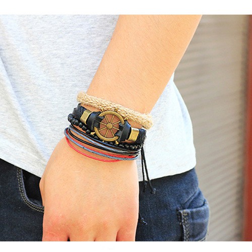 LRC Gelang Tangan Vintage Black Rudder Shape Decorated Multilayer Simple Bracelet