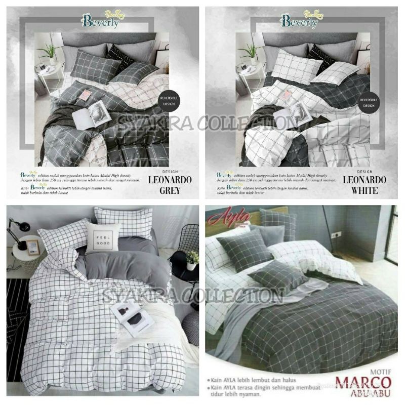 SYAKIRA - Sprei Katun Motif Kotak Abu Putih Hitam Pink Terbaru Seprei Home Industri Premium