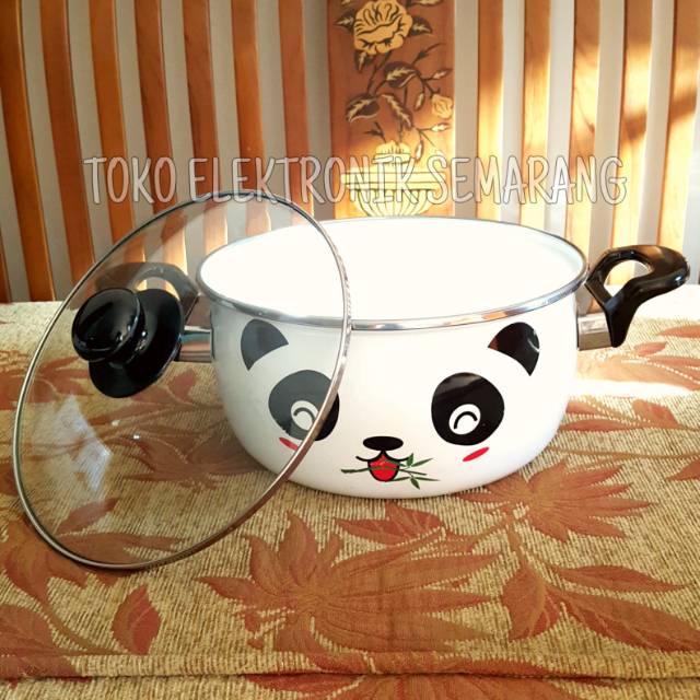 MASPION PANCI ENAMEL 18 CM / 22 CM HELLO PANDA TUTUP KACA