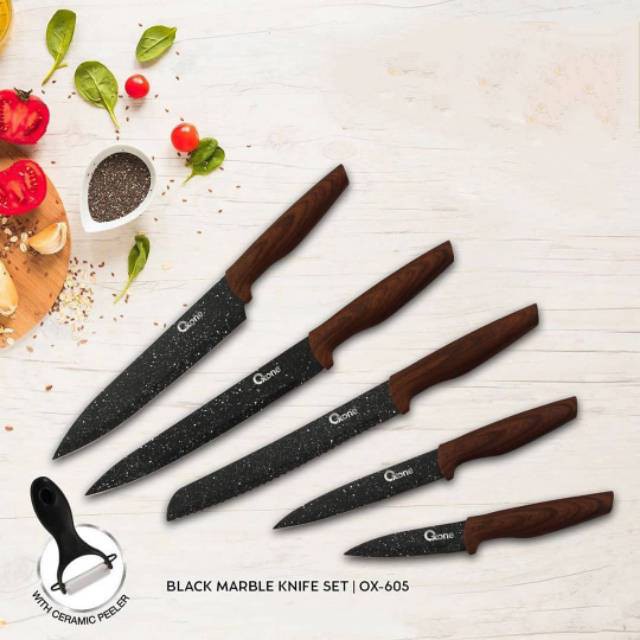 Oxone Set Pisau / Knife Set 6 Pcs Black Marble - OX-605