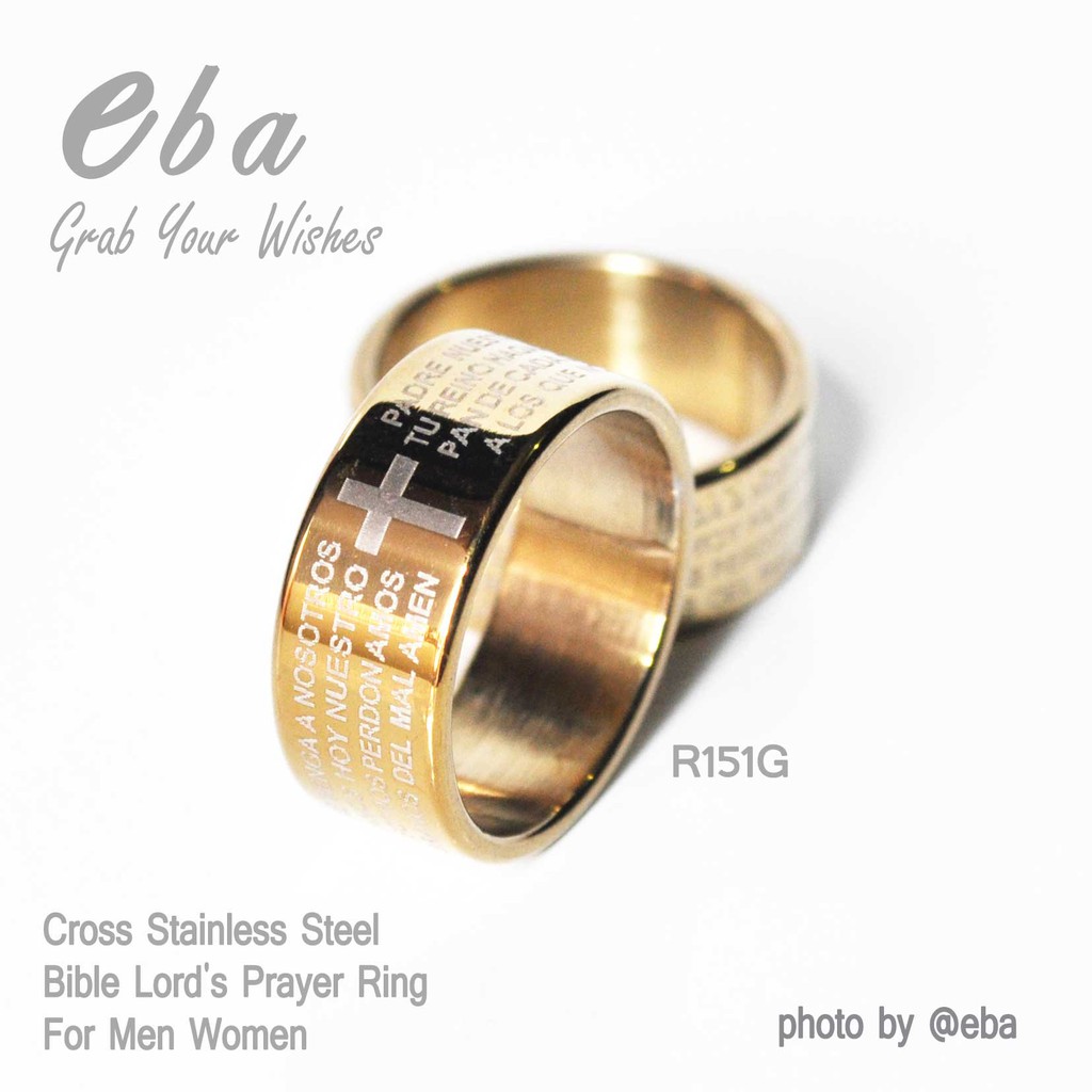 Cincin Salib (R151) Cross Stainless Steel Gold Bible Lord's Prayer Ring