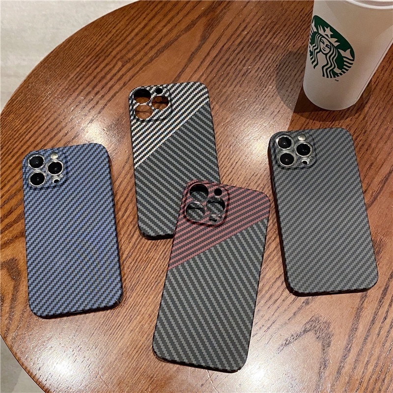 Hard Case PC Matte Tekstur Carbon Fiber Shockproof Cover IPhone 13 11 12 Pro Max XR X XS 7 8 Plus