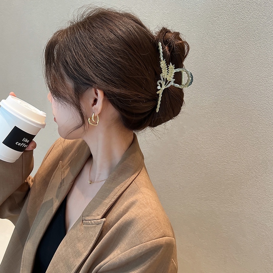 Jepit Rambut Ponytail Bahan Metal Aksen Mutiara Dan Berlian Imitasi Gaya Korea Untuk Wanita