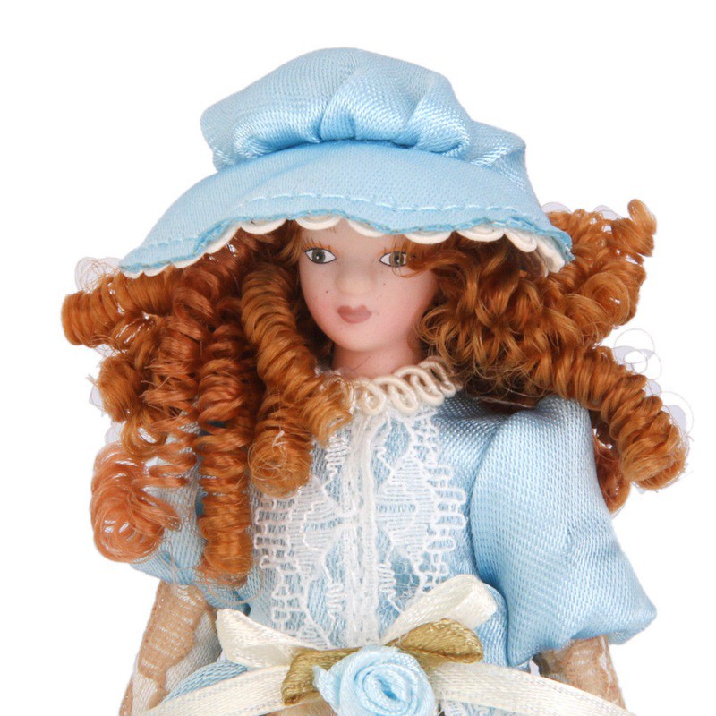 1:12 Dollhouse People Miniature Porcelain Boy Girl Doll Wearing Hat w//Stand