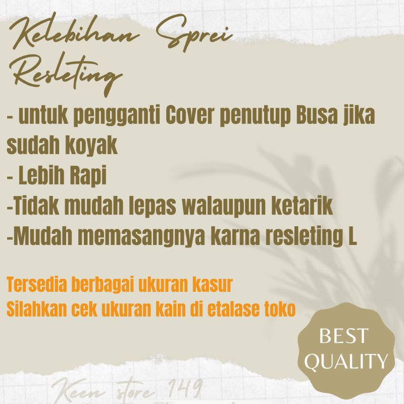 SPREI RESLETING 200X200 SARUNG BUSA SEPRAI RISLETING MOTIF 200X200 SUPER KING COVER KASUR RITSLETING RIT RESLITING BUSA BESAR 200X200X20