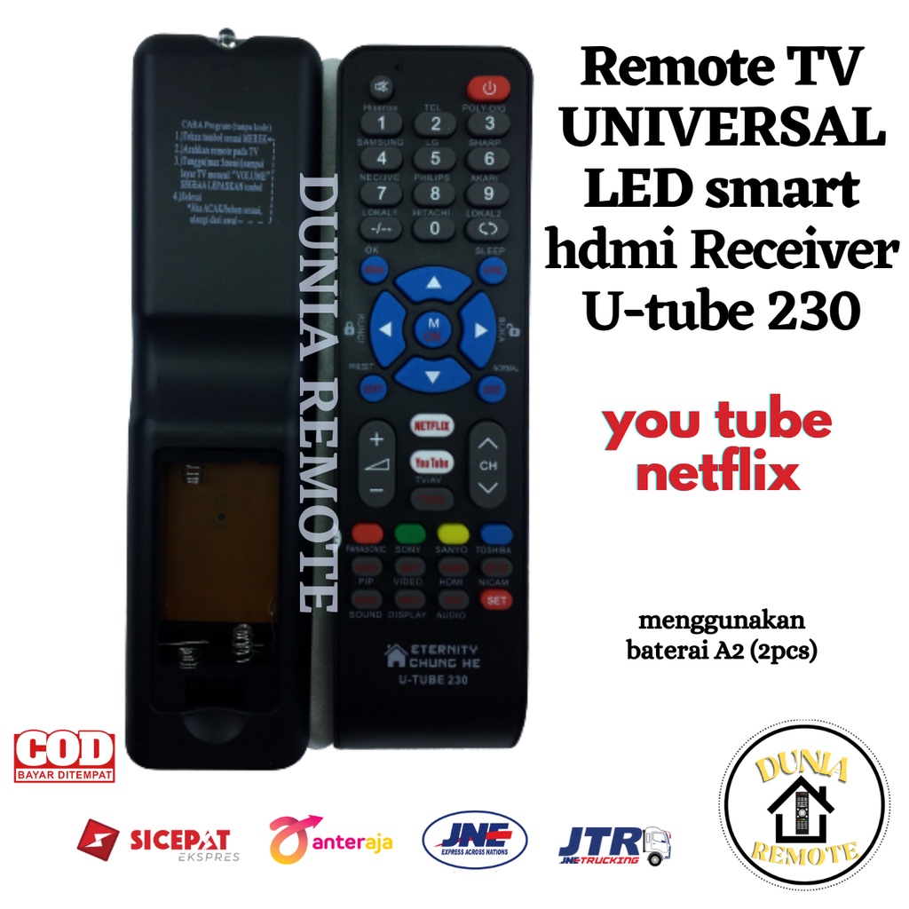 Remote TV LCD LED Multi Android SMART Youtube Netflix Receiver U-TUBE 230 untuk berbagai merk TV