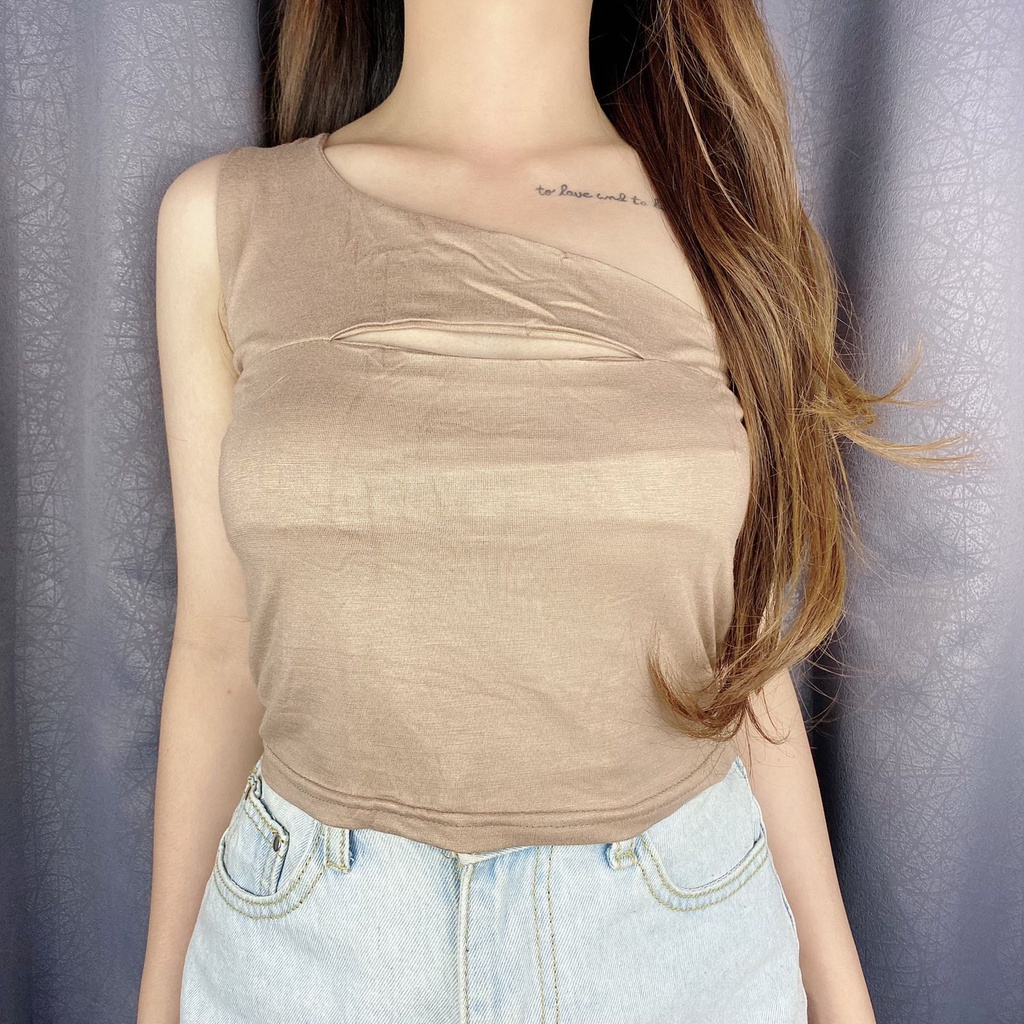 Vimel Collection - Tanktop one shoulder open chest / crop top / tanktop korea