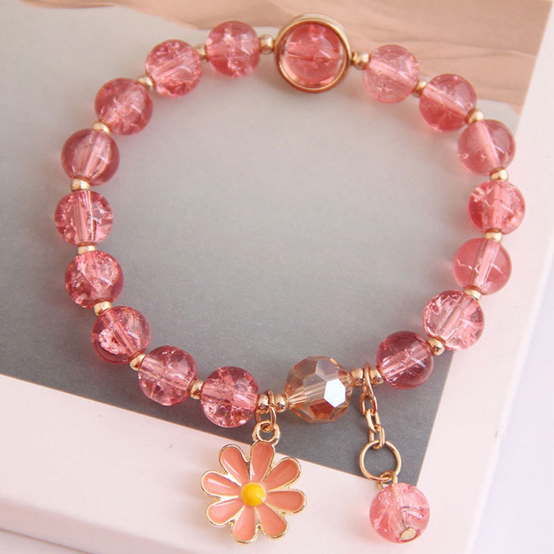 Gelang Manik-Manik Kristal Bunga Daisy Warna-Warni Handmade Gaya Korea Untuk Wanita