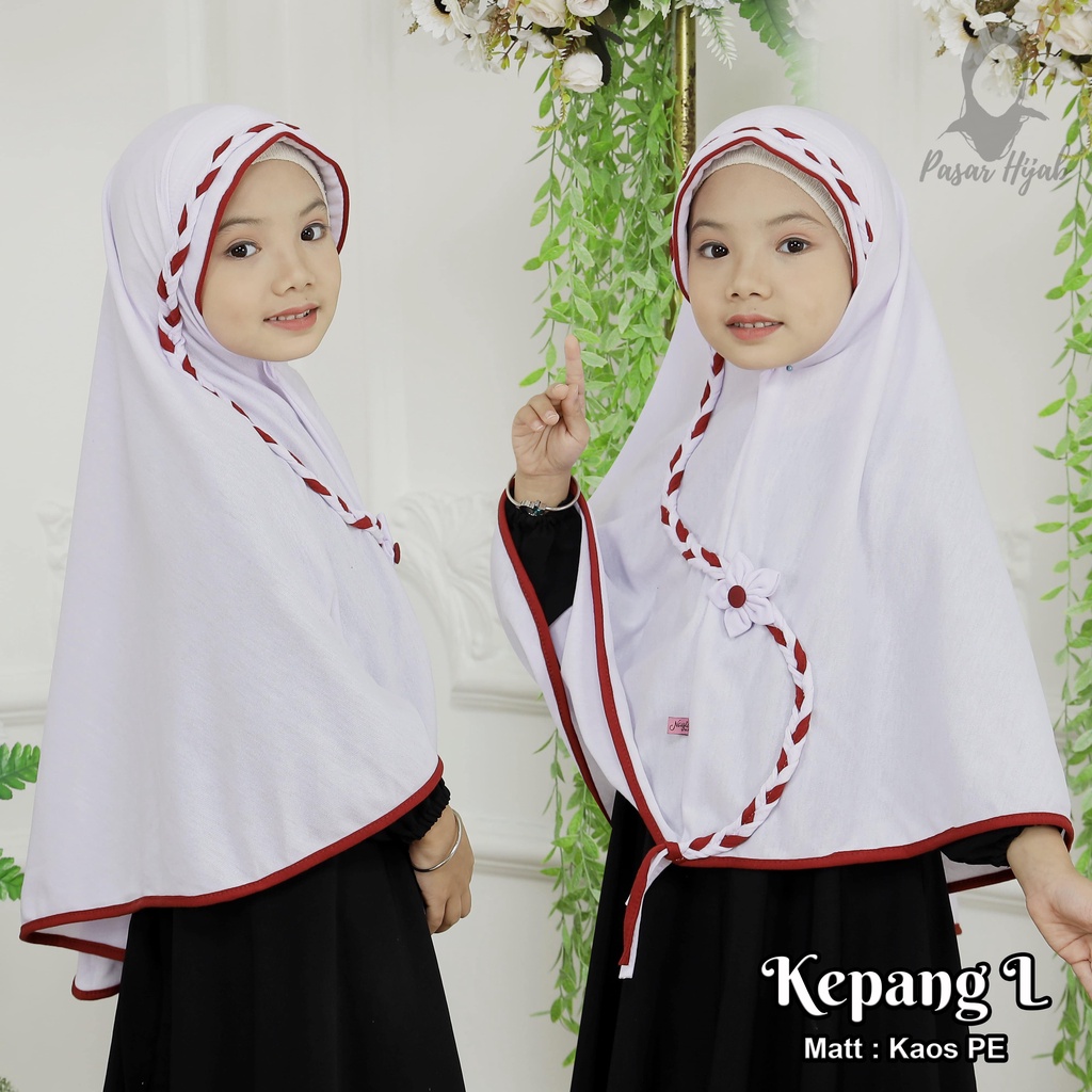 Kerudung Anak Sekolah SD Model Kepang Size L Jilbab Instan Anak Sekolah Hijab Anak Pasar Hija'b