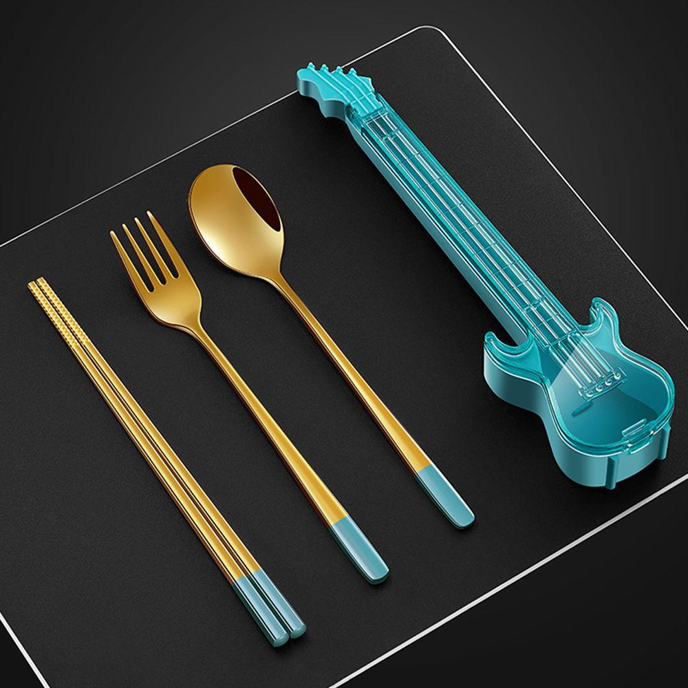 Top 3Pcs Cutlery Set Portable Perlengkapan Dapur Set Peralatan Makan Dengan Kotak Gitar