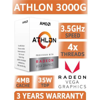 AMD Athlon 3000G 3.5Ghz with Radeon Vega 3 Socket AM4 2-Core 4-Thread