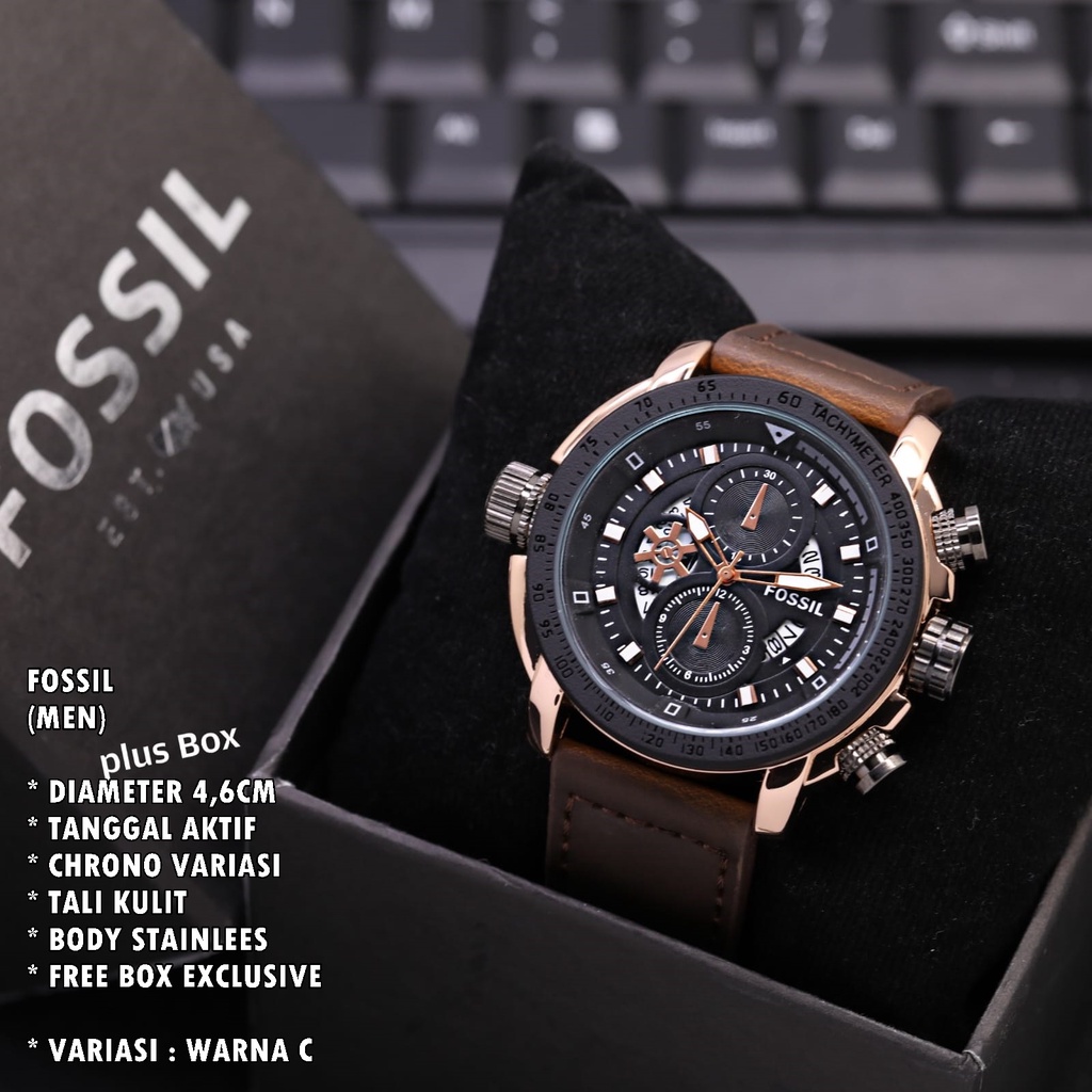 (FREE BOX) JAM TANGAN PRIA FASHION TALI KULIT BODY BULAT TANGGAL AKTIF