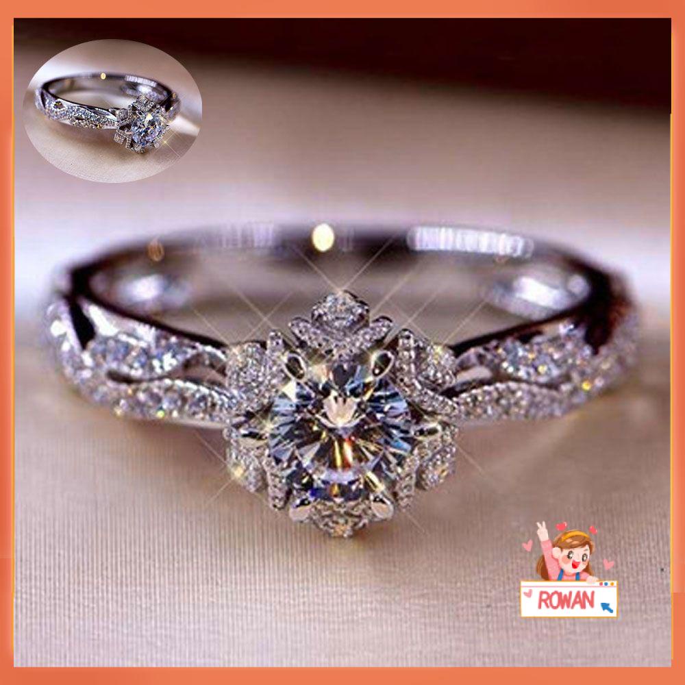 Cincin Silver Bentuk Kepingan Salju Aksen Berlian Aneka Warna Untuk Pernikahan